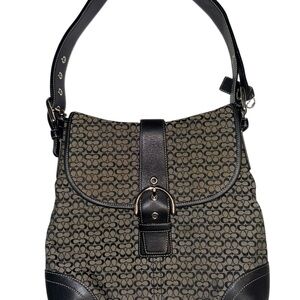 Coach Black and Brown Signature Canvas Shoulder Bag